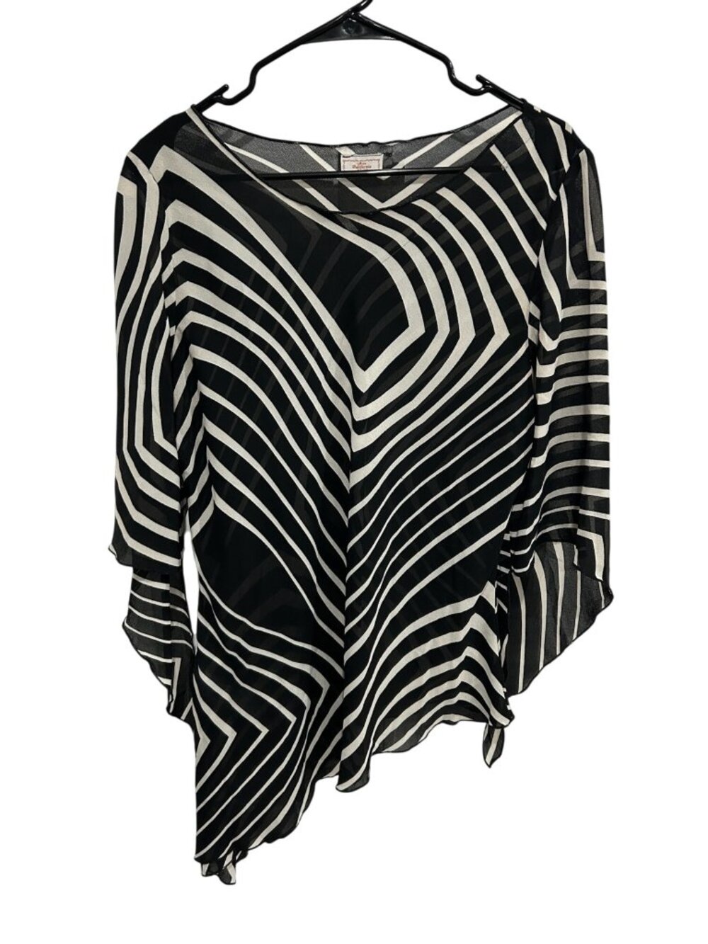 Miss California Apparel Sheer Asymmetrical Top Black White Zebra Striped Retro